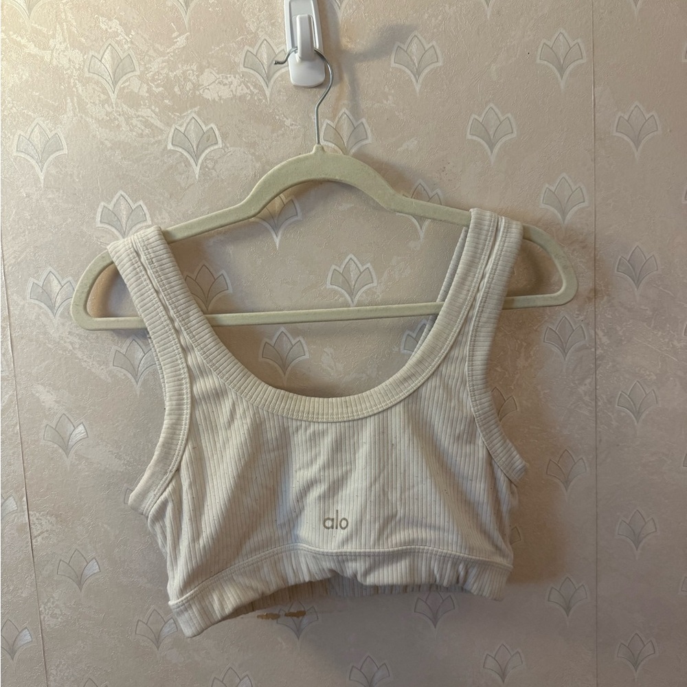 ALO Yoga Ribbed White Crop Top
